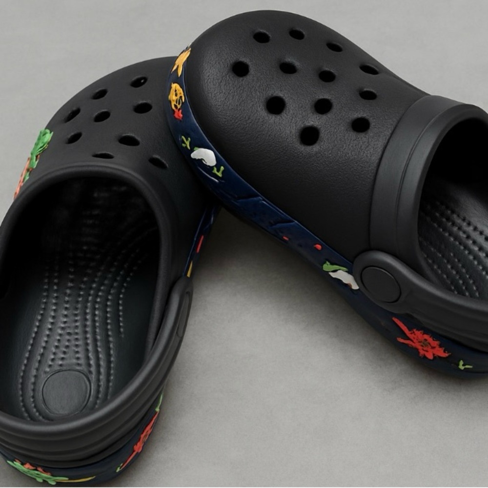 CROCS Kids Black Slippers with Colorful Details